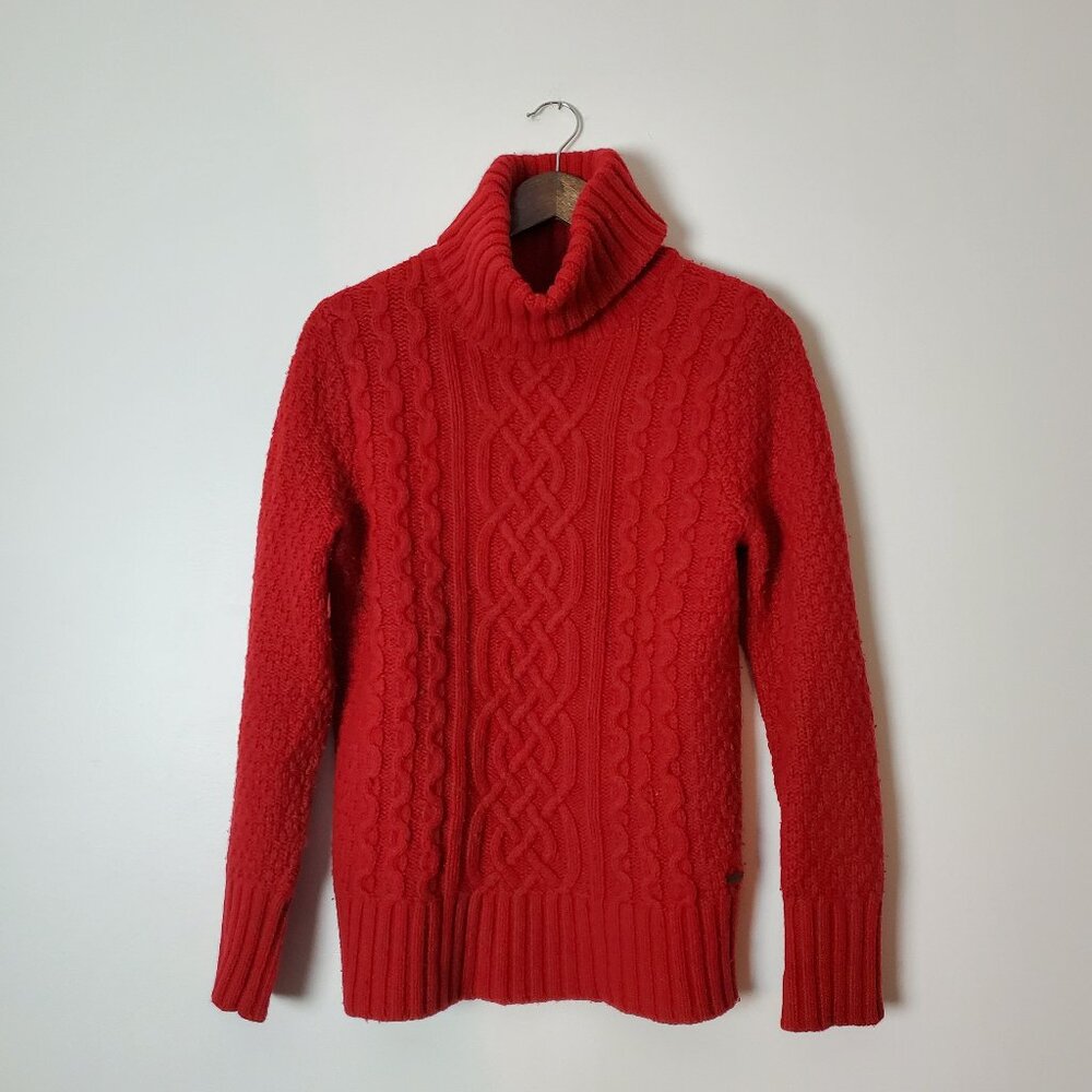 EDDIE BAUER | Turtleneck Cableknit Ribbed Hem Long Sleeve Red Sweater (Size M) - Picture 12 of 12